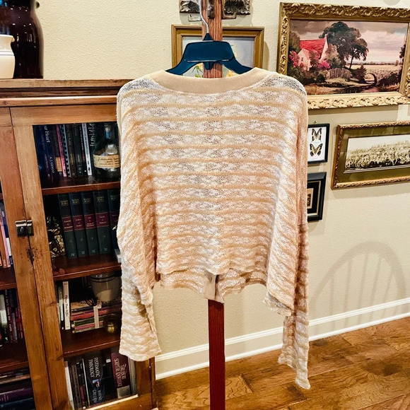 Umgee oversized cropped mohair blend button cardigan sweater SZ L tan white - Picture 7 of 8